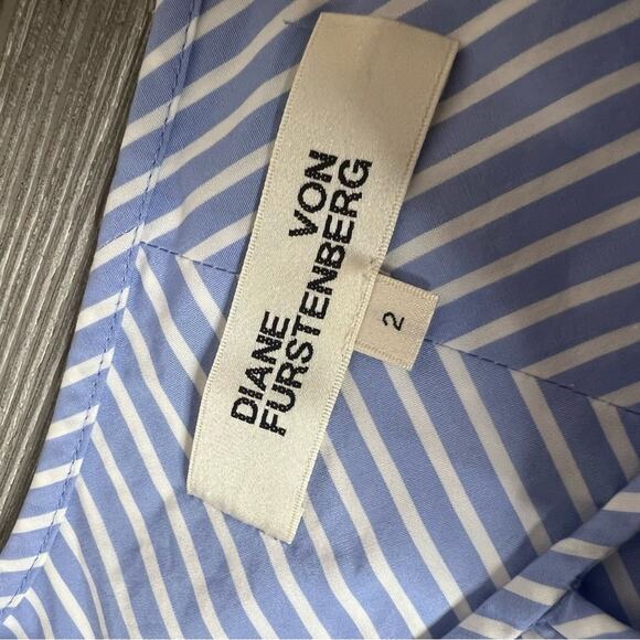Diane Von Furstenberg stripe poplin top tie sleeves neck blue white sz 2 - Picture 3 of 8
